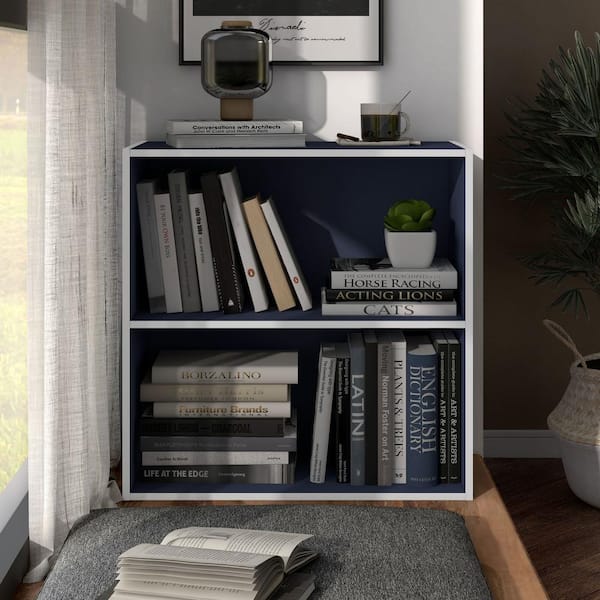 Furniture of America Quincy 23.7 in. Tall Stackable Steel Blue Engineered Wood 2-Shelf Modern Modular Bookcase