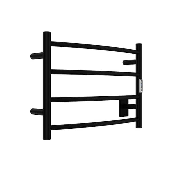 Glow Series 4-Bar Wall Mounted Electric Plug-In Bathroom Towel Warmer Rack in Matte Black Finish Stainless Steel