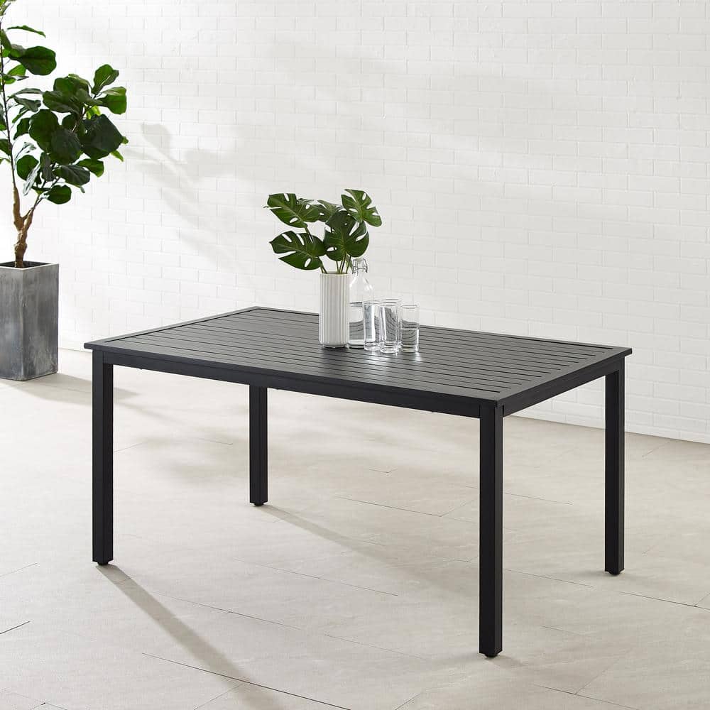 Gray Matte Steel Rectangular Outdoor Dining Table with Umbrella Hole