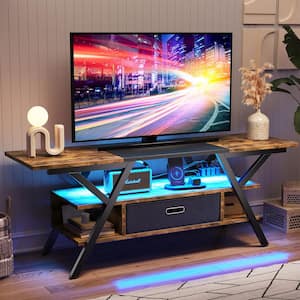 55 in. Rustic Brown LED TV Stand with Drawer and Power Outlets for TVs Up to 65 in. Entertainment Center