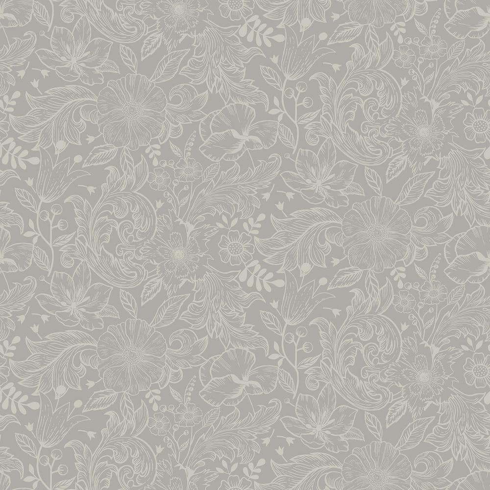 A-street Prints Wilma Grey Floral Block Print Non Woven Paper Wallpaper 