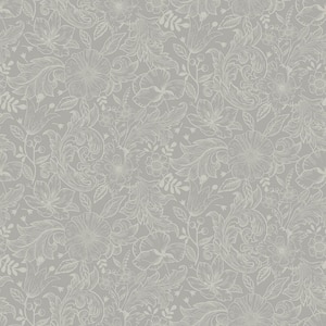 Wilma Grey Floral Block Print Non Woven Paper Wallpaper