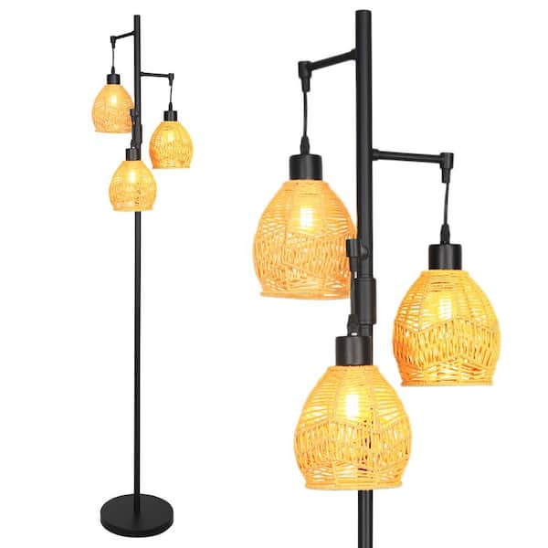 Pia Ricco 65 in. 3-Light Brown Tree Floor Lamp with Shades
