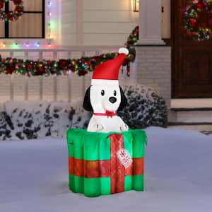 5 ft. Animated LED Dog in Gift Box Inflatable