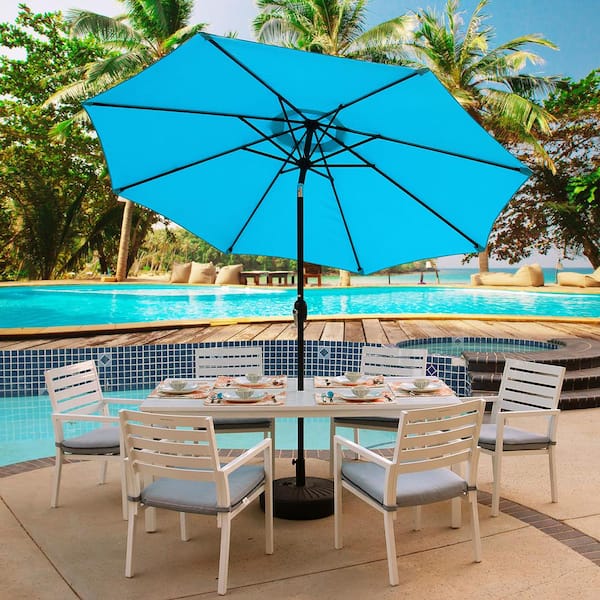 Maypex 9 ft. Steel Market Crank and Tilt Patio Umbrella in Aqua