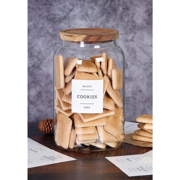 1-Piece 1 gal. Glass Cookie Jar with Airtight Acacia Lids, Thicken Food Storage Containers with Kitchen Pantry Labels