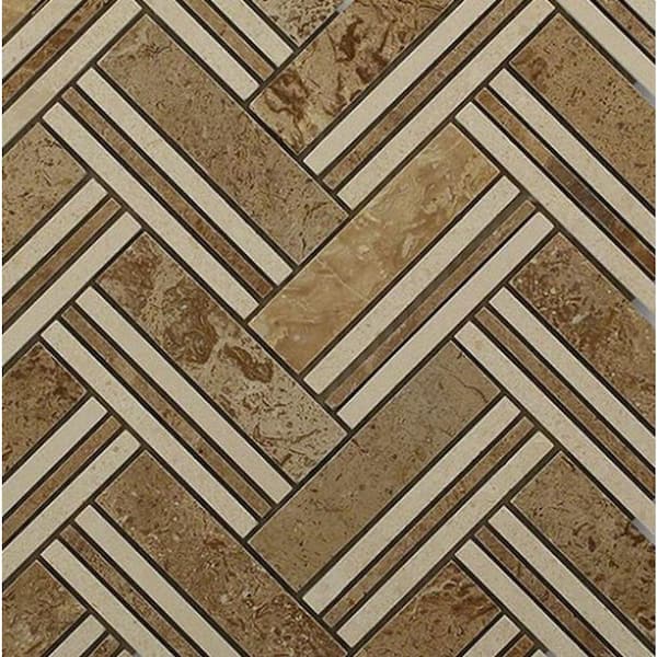 Ivy Hill Tile Boost Travertine with Beige Line Marble Mosaic Tile - 3 in. x 6 in. Tile Sample