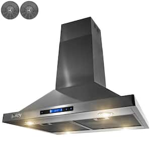 30 in. 343 CFM Convertible Island Mount Range Hood with Lights and Touch Control in Black Stainless Steel Carbon Filters