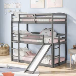 Amelia Gray Twin Bunk Bed with Ladder and Bed Rails