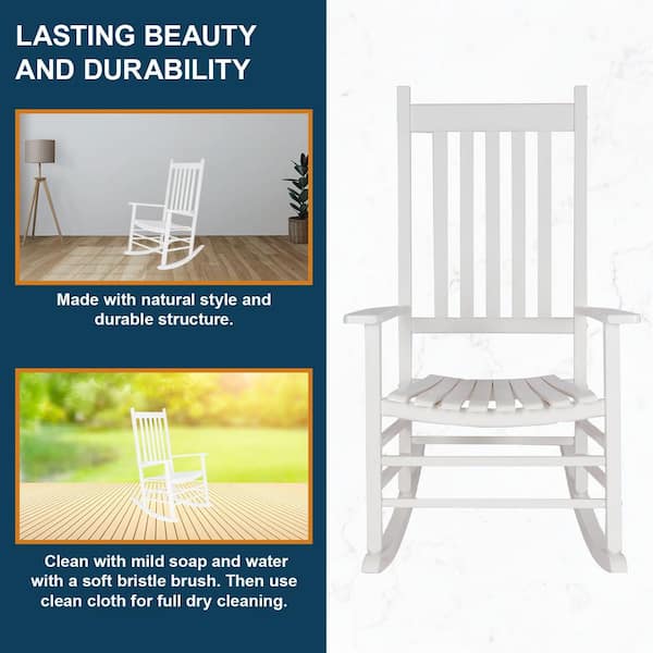 46 in H White Wood Vermont Outdoor Rocking Chair (2-Pack), Porch Rocker, Patio Rocking Chair, Wooden Rocking Chair