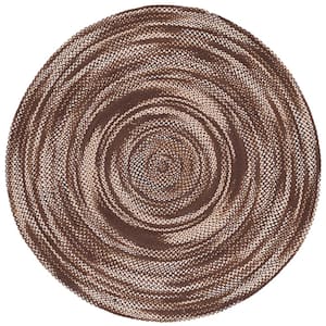 Braided Brown/Ivory 4 ft. x 4 ft. Striped Round Area Rug