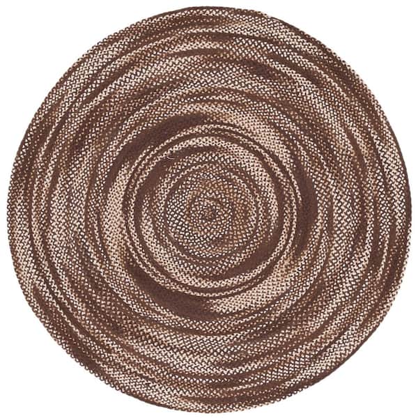 SAFAVIEH Braided Brown/Ivory 4 ft. x 4 ft. Striped Round Area Rug
