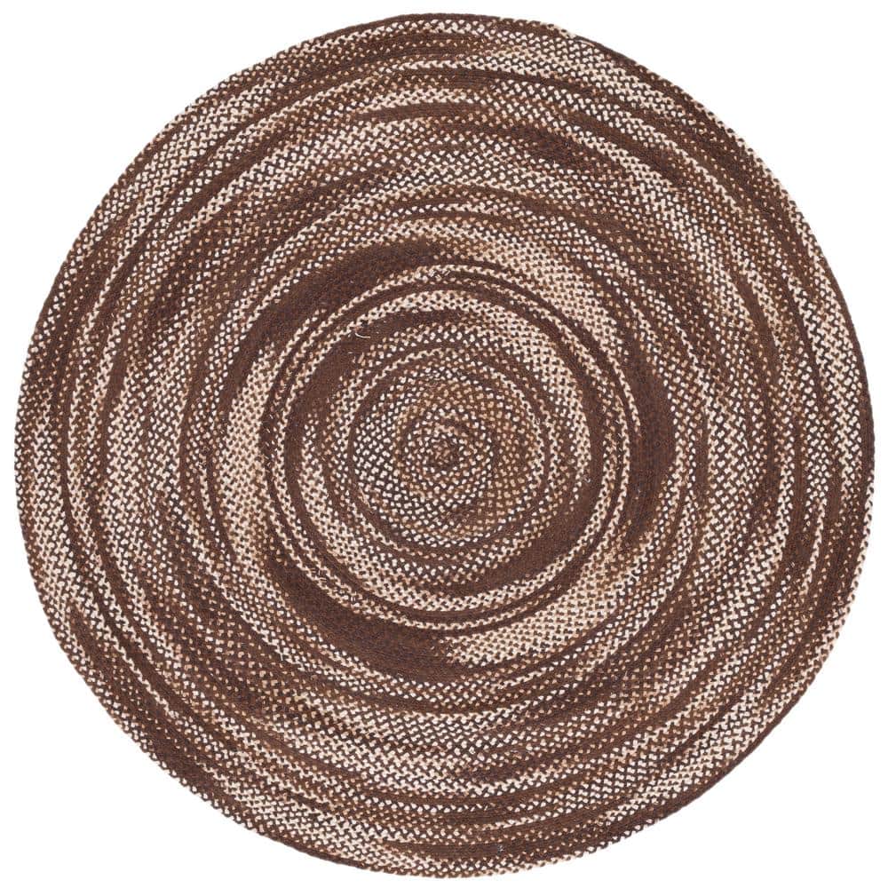 SAFAVIEH Braided Brown/Ivory 6 ft. x 6 ft. Striped Round Area Rug ...