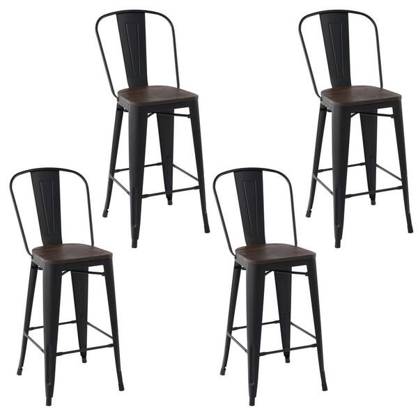 Homy Casa Thocar 29 in. Kitchen Counter Height Black Metal Bar Stools