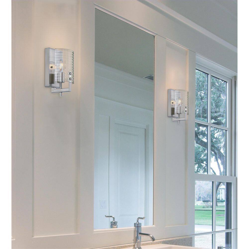 Brushed Nickel Wall Sconce with Clear Waffle Glass