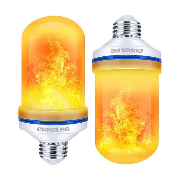3-Watts T60 Cylinder Flame Effect Design E26 LED Night Light Bulb Amber with 4 Flickering Modes (2-Pack), Yellow