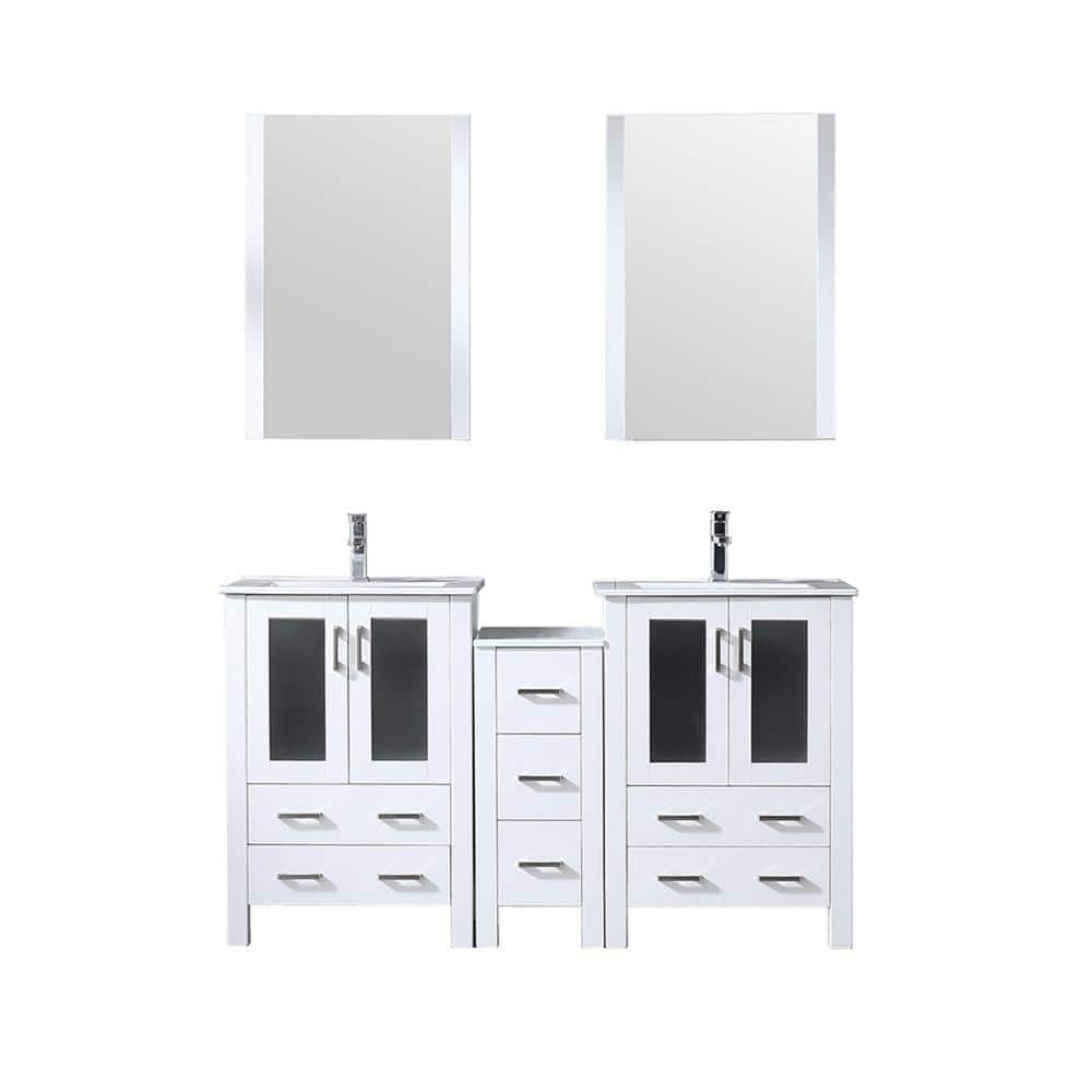 Volez 60 in W x 18.25 in D White Double Bath Vanity with Side Cabinet, Faucet Set, White Ceramic Top, and 22 in Mirrors price history on PriceWatchPro