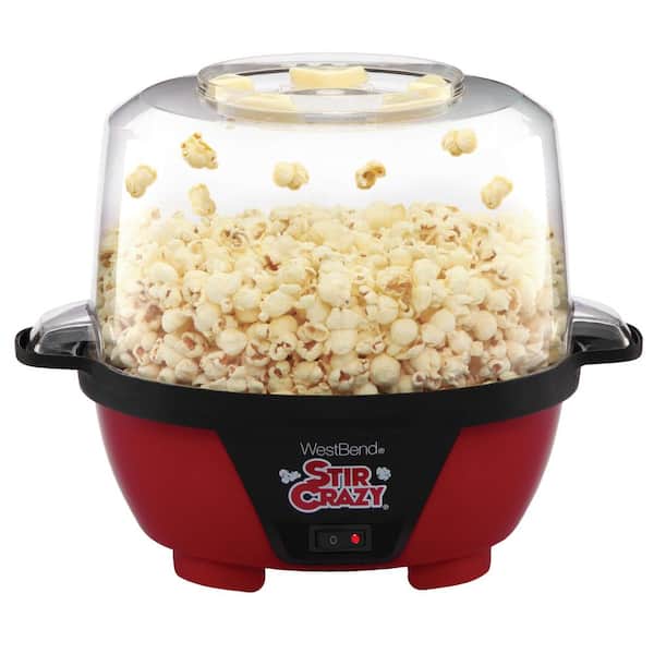 West Bend Stir Crazy 850W 6QT, Red Oil Popcorn Machine with Serving Bowl