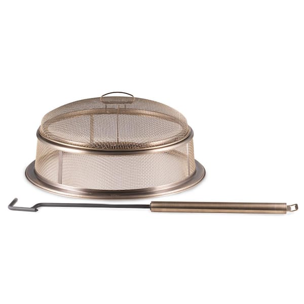 TIKI Reunion Fire Pit Screen and Fire Pit Poker, Durable Stainless Steel, 22.1 in. x 22.1 in. x 9.9 in., Silver