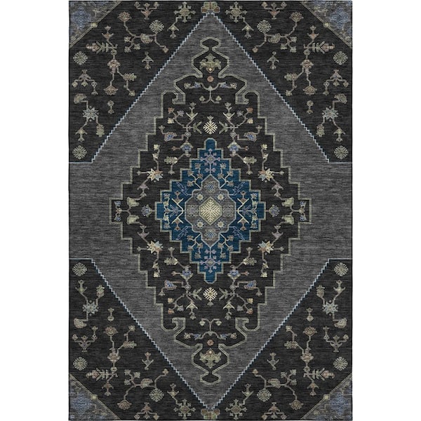 Mayfield Premium Machine Washable Abstract AMF2472 Black 9 ft. x 12 ft. Area Rug