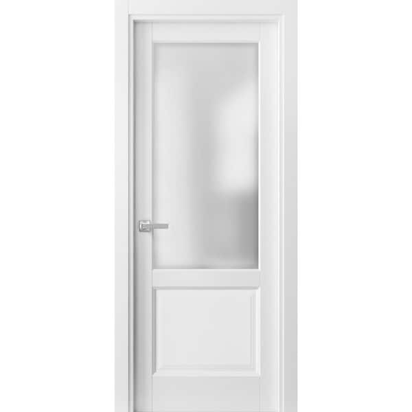 1422 36 in. x 96 in. Right-Hand/Inswing Solid Frosted Glass White Single Prehung Interior Door with Hardware