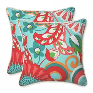 Floral Green Square Outdoor Square Throw Pillow 2-Pack