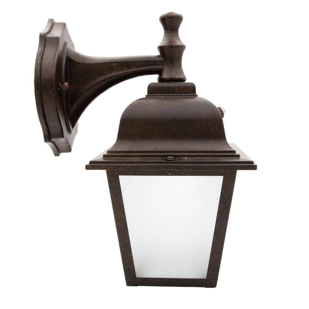 Aged Bronze LED Lantern with Frosted Glass and Dusk-to-Dawn Sensor