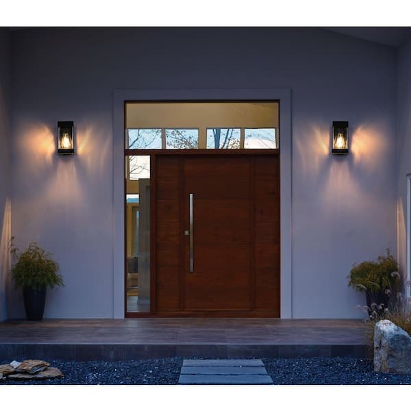 9 in. Black Outdoor Hardwired Wall Sconce with No Bulbs Included