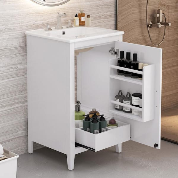 20.3 in. W x 18.5 in. D x 34.1 in. H Single Sink Freestanding Bath Vanity in White with White Ceramic Top