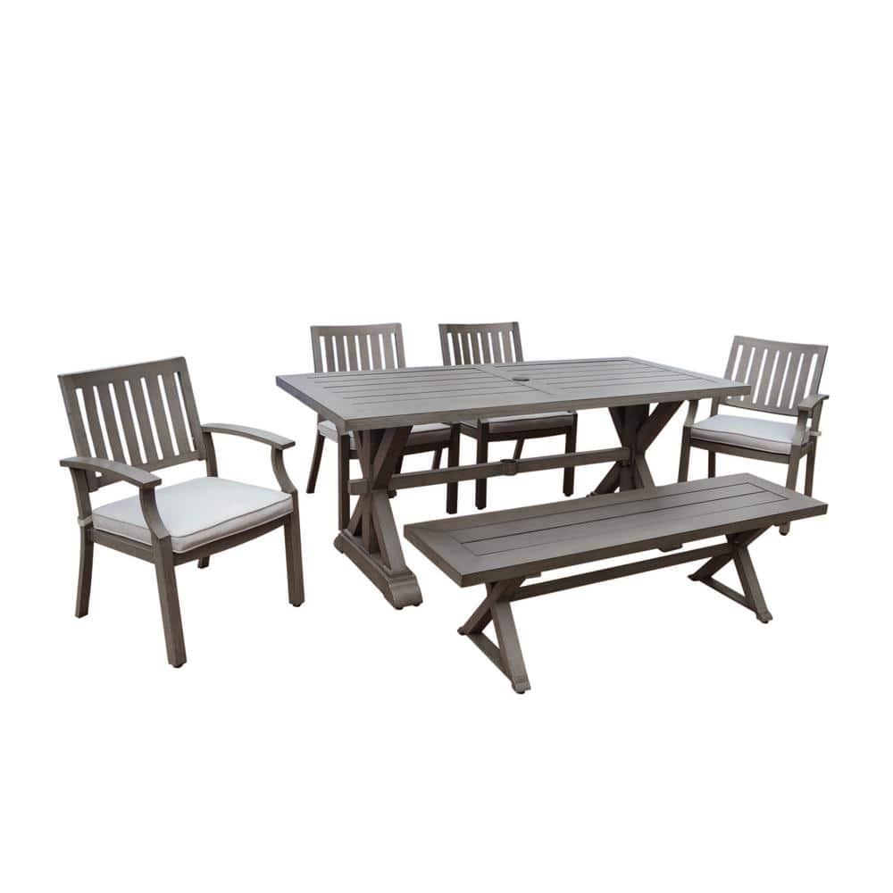 Lombok 29.50 in. Dark Grey 6-Piece Aluminum Rectangular Outdoor Patio Dining Set with Silver Cushions price history on PriceWatchPro