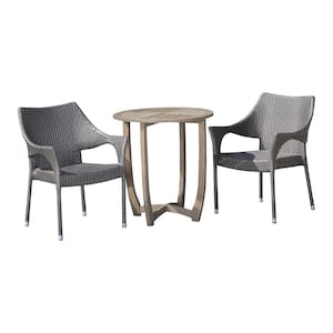 Clement Gray 3-Piece Wood and Faux Rattan Outdoor Bistro Set