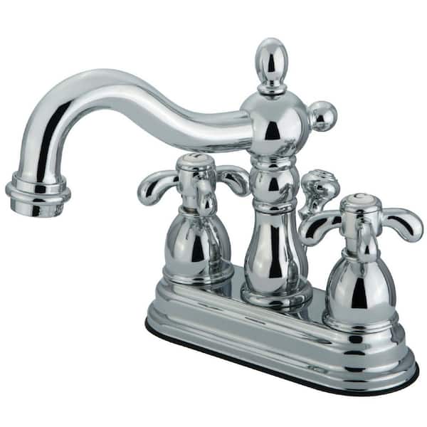 Kingston Brass French Country 4 in. Centerset 2-Handle Bathroom Faucet with Brass Pop-Up in Polished Chrome