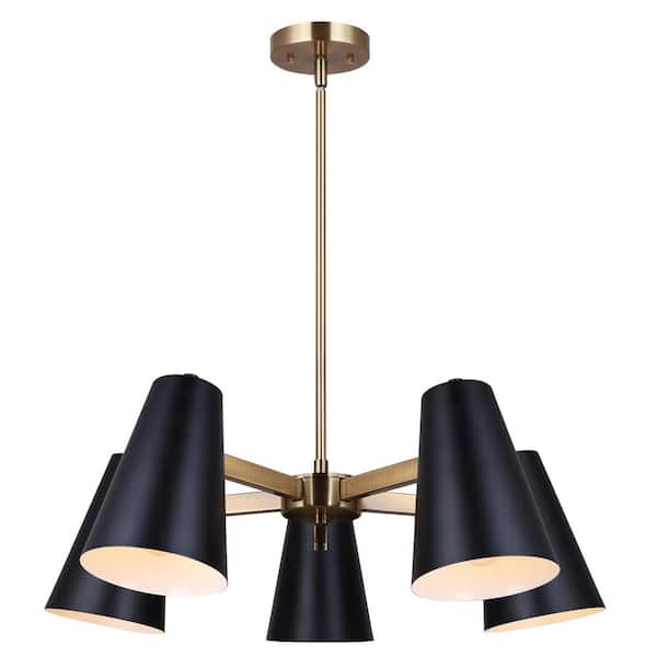 Modern 5 Light Black Chandelier with Gold and Matte Black Finish for Dining Room, Living Room, Kitchen Island