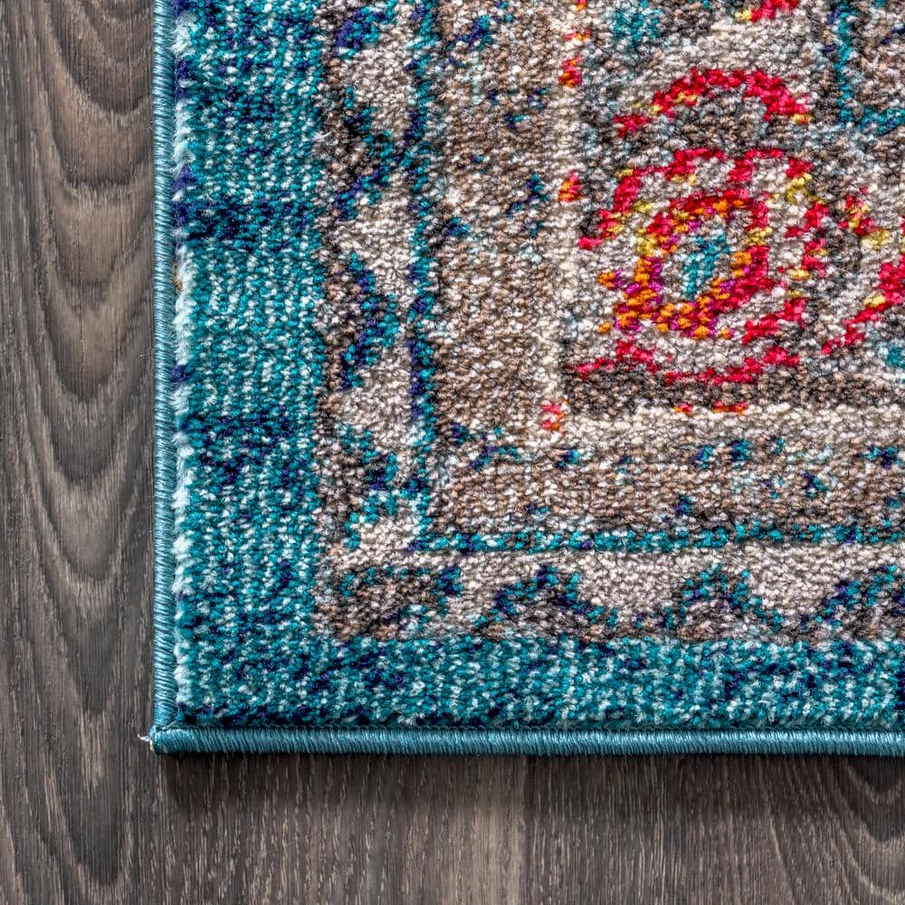 8' x 10' Blue Medallion Synthetic Reversible Area Rug