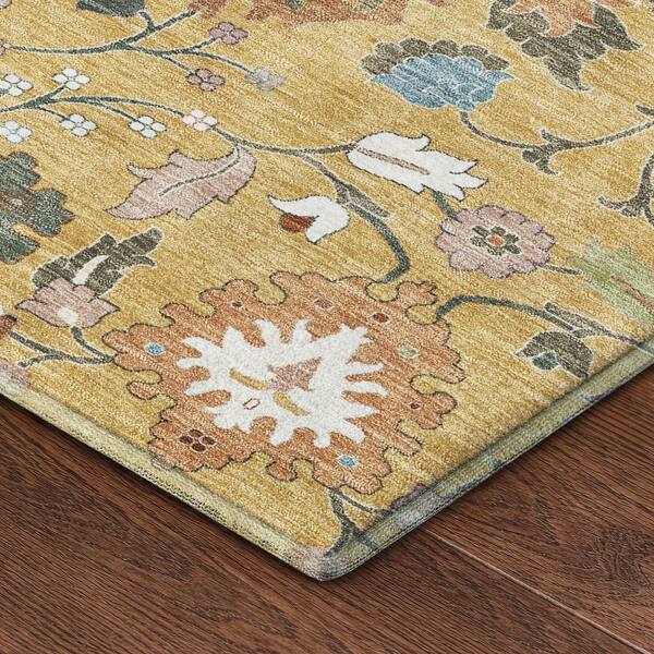 Mayfield Premium Machine Washable Abstract AMF2458 Gold 5 ft. x 7 ft. 6 in. Area Rug