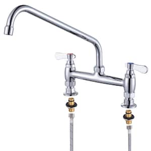 Double Handle Deck Mounted Commercial Standard Kitchen Faucet with 14 in. Swivel Spout & Supply Lines in Chrome