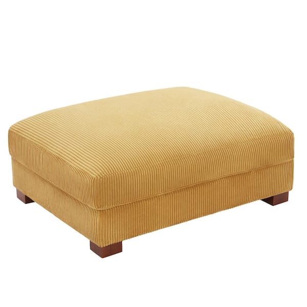 Uixe 42 in. Orange Corduroy Fabric Rectangle Ottoman with Wood Legs
