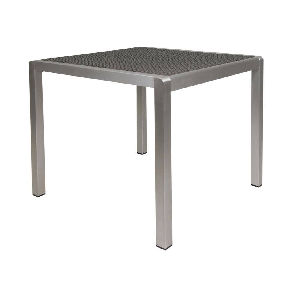 35 in. Silver Square Aluminum Outdoor Dining Table with Wicker Table Top