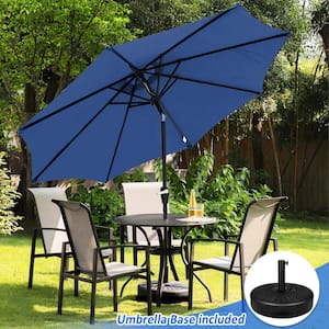 9 ft. Aluminum Market Crank and Tilt Patio Umbrella in Blue with Base