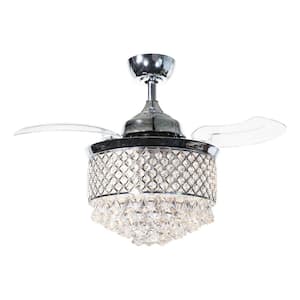 Broxburne 36 in. Indoor Chrome Retractable Crystal Chandelier Ceiling Fan with Remote Control and Light Kit