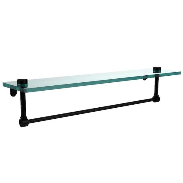 22 in. L x 5 in. H x 5 in. W Clear Glass Vanity Bathroom Shelf with Towel Bar in Matte Black