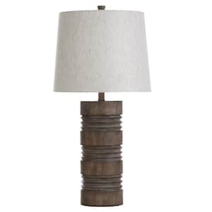 30 in. Faux Wood Poly Resin Lamp Body Base Indoor Table Lamp with Fabric Shade