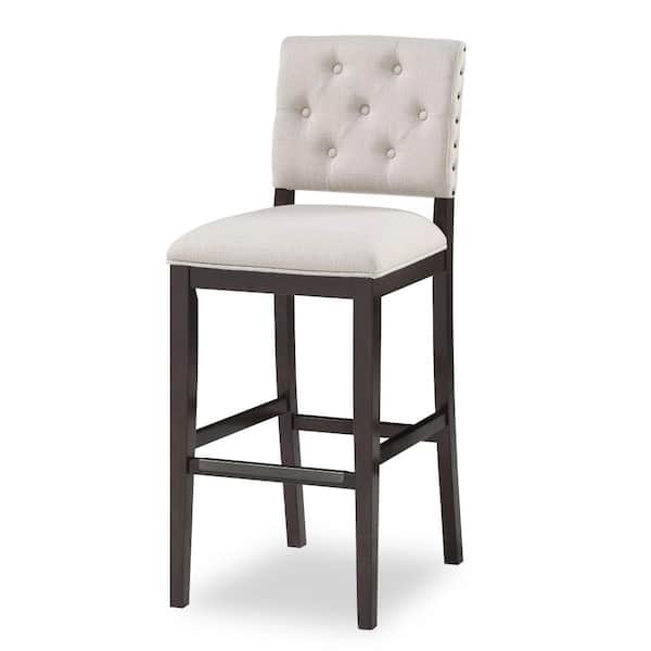 Evelyn 3 in. Walnut High Back Wood Bar Stool with Fabric Seat