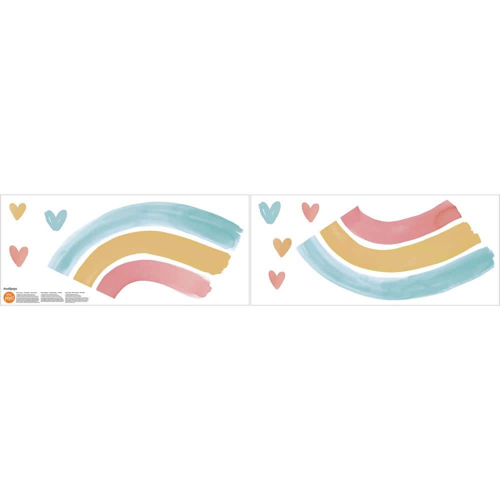 Multicolor Watercolor Rainbow and Hearts Wall Decal Kit