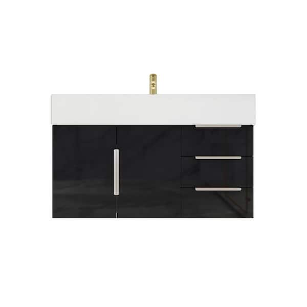 Bethany 36 in. W x 20 in. D x 22 in. H Single Sink Floating Bath Vanity in Gloss Black with White Acrylic Top