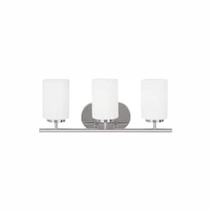 Oslo 20 in. 3-Light Chrome Transitional Contemporary Wall Bathroom Vanity Light with Opal Glass Shades and LED Bulbs