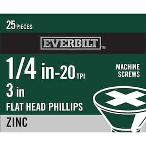 1/4 in.-20 x 3 in. Phillips Flat Head Zinc Plated Machine Screw (25-Pack)