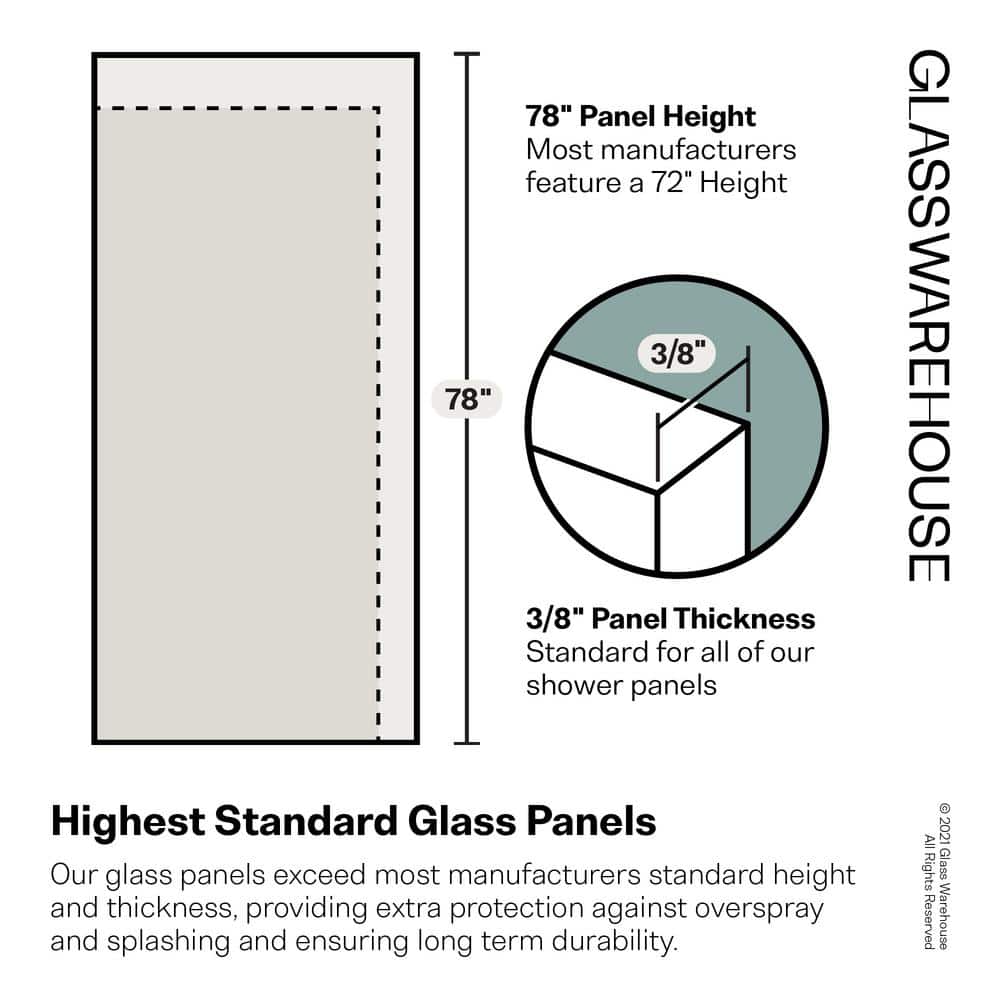 Nova 78" Frameless Sliding Glass Shower Enclosure with Brass Hardware