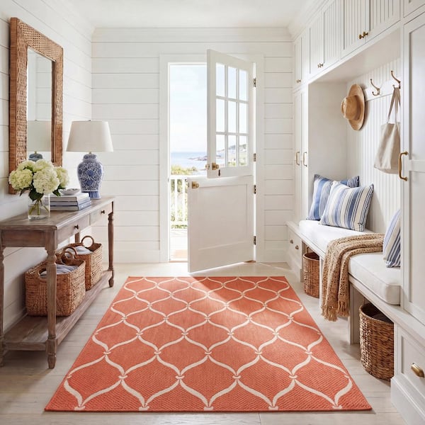 Courtyard 5 x 8 Terracotta/Beige Ogee Area Rug