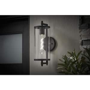 Lurelane 14 in. Medium Modern 1-Light Matte Black Hardwired Outdoor Cylinder Wall Lantern Sconce Light